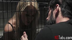 punishing blonde slave misha mynx caged deepthroated and spanked hard by tommy pistol