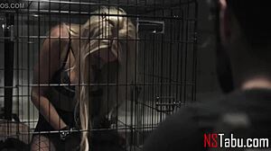 punishing blonde slave misha mynx caged deepthroated and spanked hard by tommy pistol