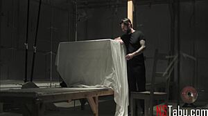 punishing blonde slave misha mynx caged deepthroated and spanked hard by tommy pistol