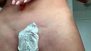 i strip outdoors for a steamy shower then shave my smooth pussy bare 😘🚿