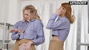wanna see teen bakers scissor pussy in sneaky lesbian work fling?