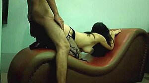 Friends wife bent over sofa for hardcore doggystyle pounding and riding