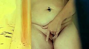 Peeping Tom Neighbor Catches Tattooed Milf Wife Riding Dildo in Shower with Huge Tits