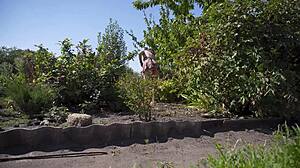neighbor bends over in garden flashing thong upskirt to spy cam