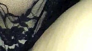 He slides into her tight ass while the buttplug stretches her wide