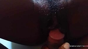 Young ebony teen's big pussy slammed by older lover's thick cock