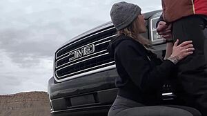 amateur wife blows huge cock roadside for public eyes