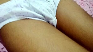 Lonely housewife fingers shaved pussy to first solo orgasm shaking wildly