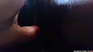 Young ebony teen's big pussy slammed by older lover's thick cock