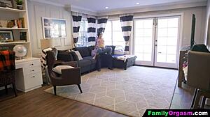 housewife finishes cooking then joins hubby and stepdaughter for kitchen orgasm frenzy