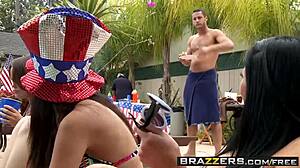 audrey bitoni gets her big tits fucked rough outdoors by danny mountain's cock poolside on fourth of july brazzers style