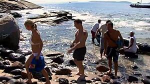 Beautiful Blonde Milf Takes On Three Guys in Beach 4some Fuck Fest
