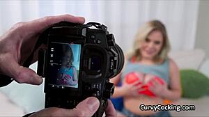 busty curvy model in lingerie thong teases big tits ass for photog