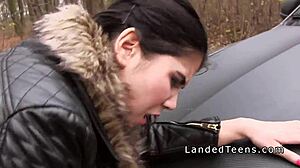 Teen hitchhiker ditches bf for hardcore car fuck with stranger! 😏🚗💦