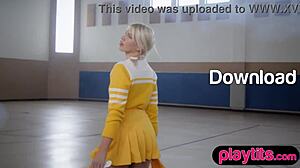 boom! petite blonde milf cheerleader rips clothes to show off her massive ass bombshell style