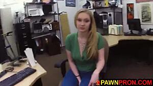 that adorable black shop slut gets blackmailed into blowing and fucking the whole group