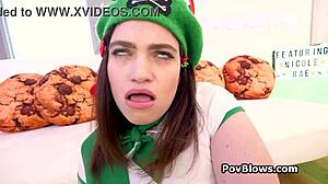 Busty scout Nicole gets tits fucked then blows hard cock pov