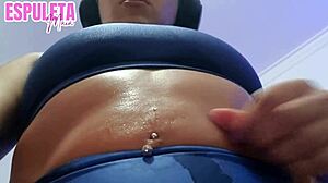 POV huge ass brunette's dirty leg flash workout
