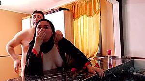 damn that hijab housewife's fat ass bent over kitchen table getting fucked doggystyle rough and wet like a whore