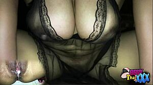 Curvy Milf Teases in Sheer Black Fabric Over Big Natural Tits