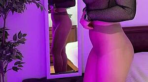 hey watch this hot milf rip her sheer tights exposing curvy ass and big tits