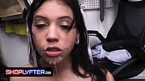 nicole luva shoplifts distracts clerks with friend's call then deepthroats in office sex tape