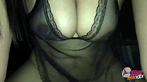 Curvy Milf Teases in Sheer Black Fabric Over Big Natural Tits