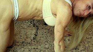 Blonde Fitness Goddess Rides Dildo in Bedroom for Wet Climax