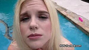 PUNISHING sexy blonde neighbor HARDCORE poolside for sneaking in fucking her raw!
