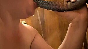 Choking BBW Blindfolded Gags on Monster Dildo Spitting Puke for Ages