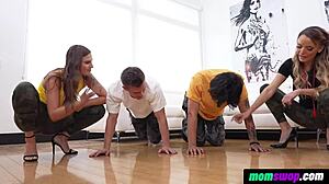 whoa moms woppin' intense morning workout turns into bareback orgy ride with single milfs
