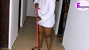 big ass ebony maid caught riding boss stepson's monster cock doggystyle 🍫🍑😏