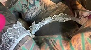 Skinny german goth's dirty talk pierced pussy solo toy masturbation