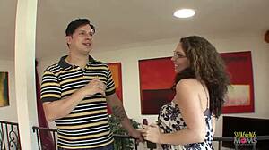 Chubby milf aunt teaches step-nephew titty fuck anal creampie and blowjob