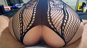 wife bends over in lingerie sucking dick while riding her new masturbation machine pov closeup