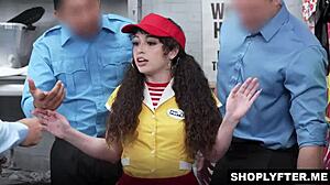security guys take turns on pixie small's petite body to dodge stealing charges