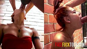 hot 18yo latina redhead gags on big cock face fucked rough outdoors