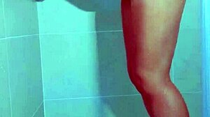 loving college brazilian beauty's thong shower tease