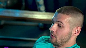 in the fitness rooms busty latina eyes gym teacher with hidden desire during workout
