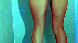loving college brazilian beauty's thong shower tease