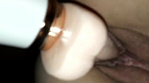 latina bends over for close-up dildo doggystyle