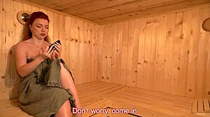 hey why'd no one join us for this public sauna fuck redhead slut rides huge cock cowgirl moaning deepthroat cumshot outdoor