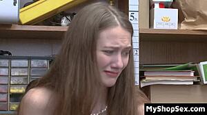 shoplifting granny caught and punished with rough pussy fucking bent over by burglar cop in garage