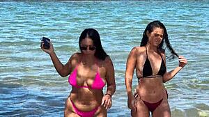 Two Stunning Brazilian Beauties Kiss and Play on Secluded Coral Beach