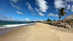 Two Stunning Brazilian Beauties Kiss and Play on Secluded Coral Beach