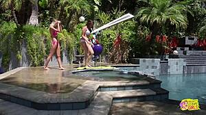 Two Topless Best Friends Lick Tits While Sunbathing Outdoors