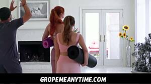 gropemeanytime features teen penelope kay and lauren phillips in taboo yoga with yogi nathan bronson groping and fucking
