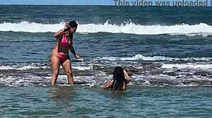 Two Stunning Brazilian Beauties Kiss and Play on Secluded Coral Beach