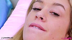 adorable blonde model teases her sexy curves on sofa
