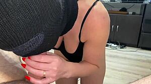 Masked Stepmom Sucks Dick Then Takes Cum on Tongue